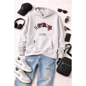 Hoodrich Men's Product Of The Streets Graphic Hoodie Light Gray Pullover Size M